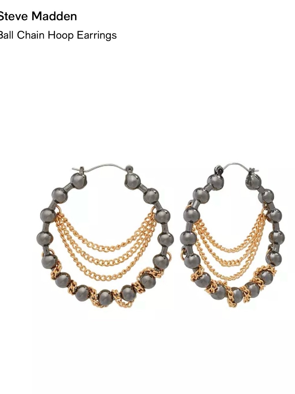Steve Madden Gold & Gunmetal Ball Chain Hoop Earrings